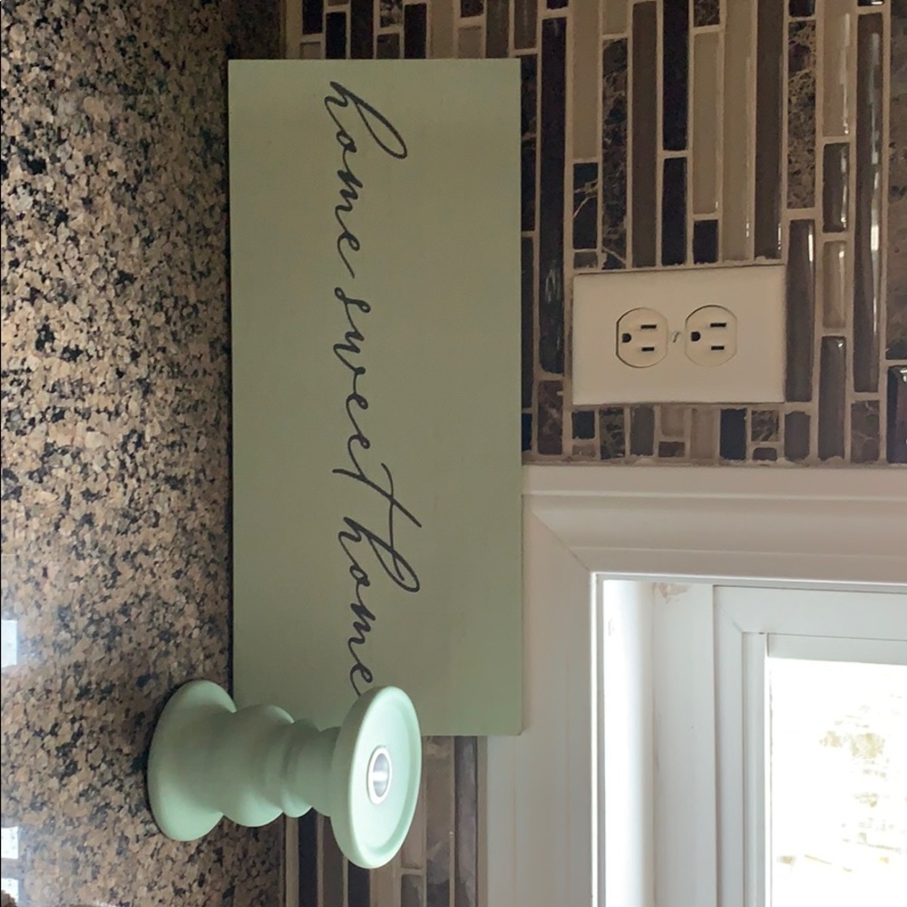 Wooden sign and candle holder